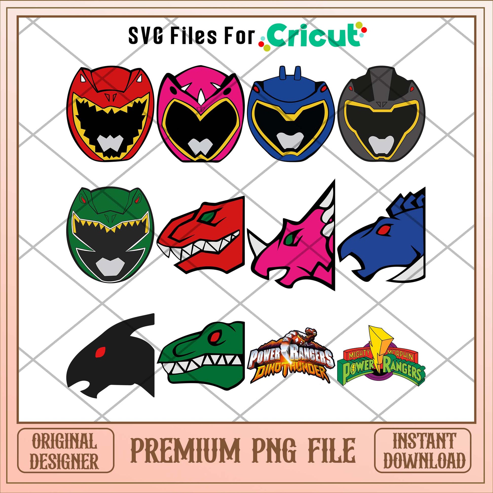 Power rangers characters head and flags png bundle