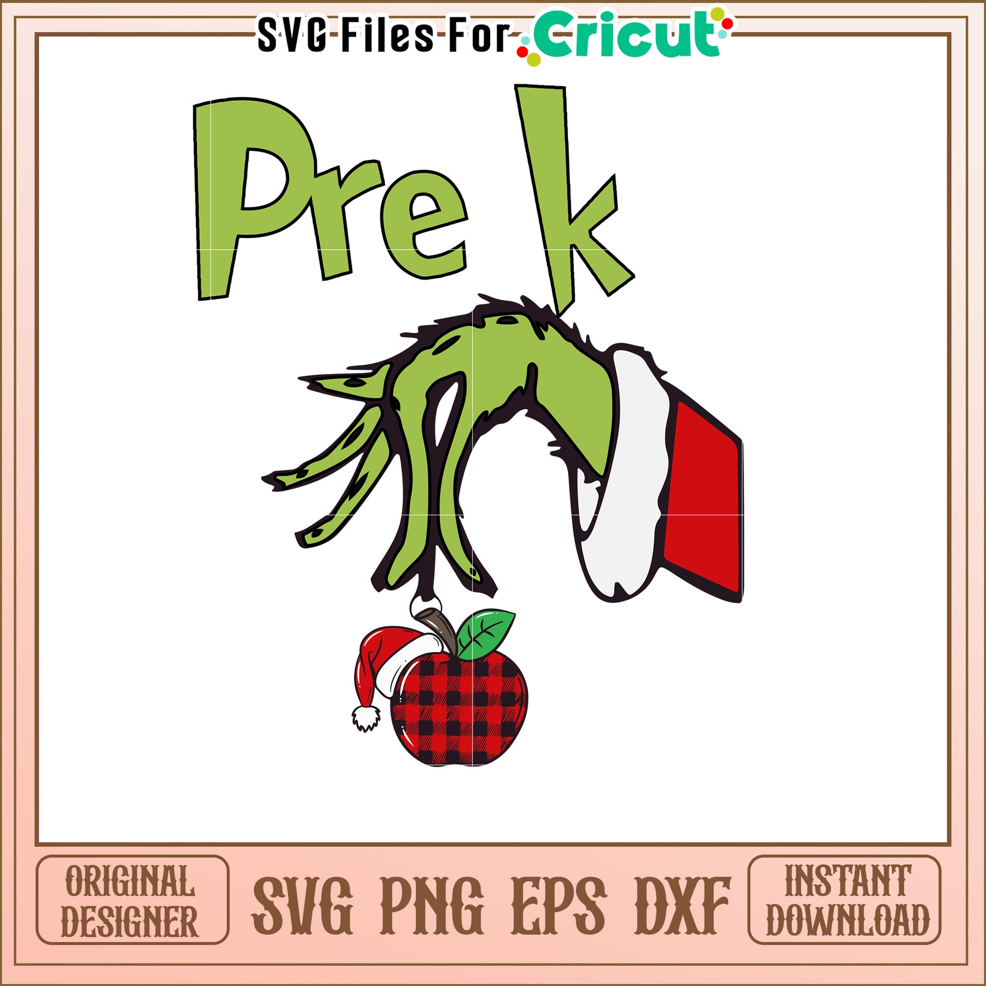 PreK Christmas Grinch Apple SVG