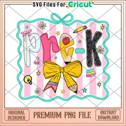 Pre k back to school png, fun school essentials png, first day of school png