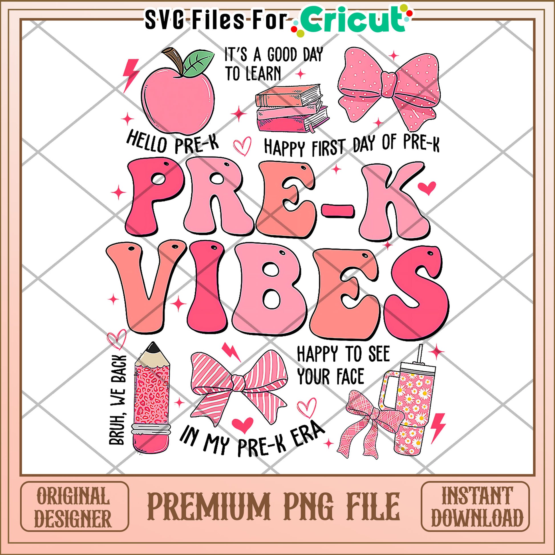 Pre k vibes design png, back to school supplies​ png, cartoon design png