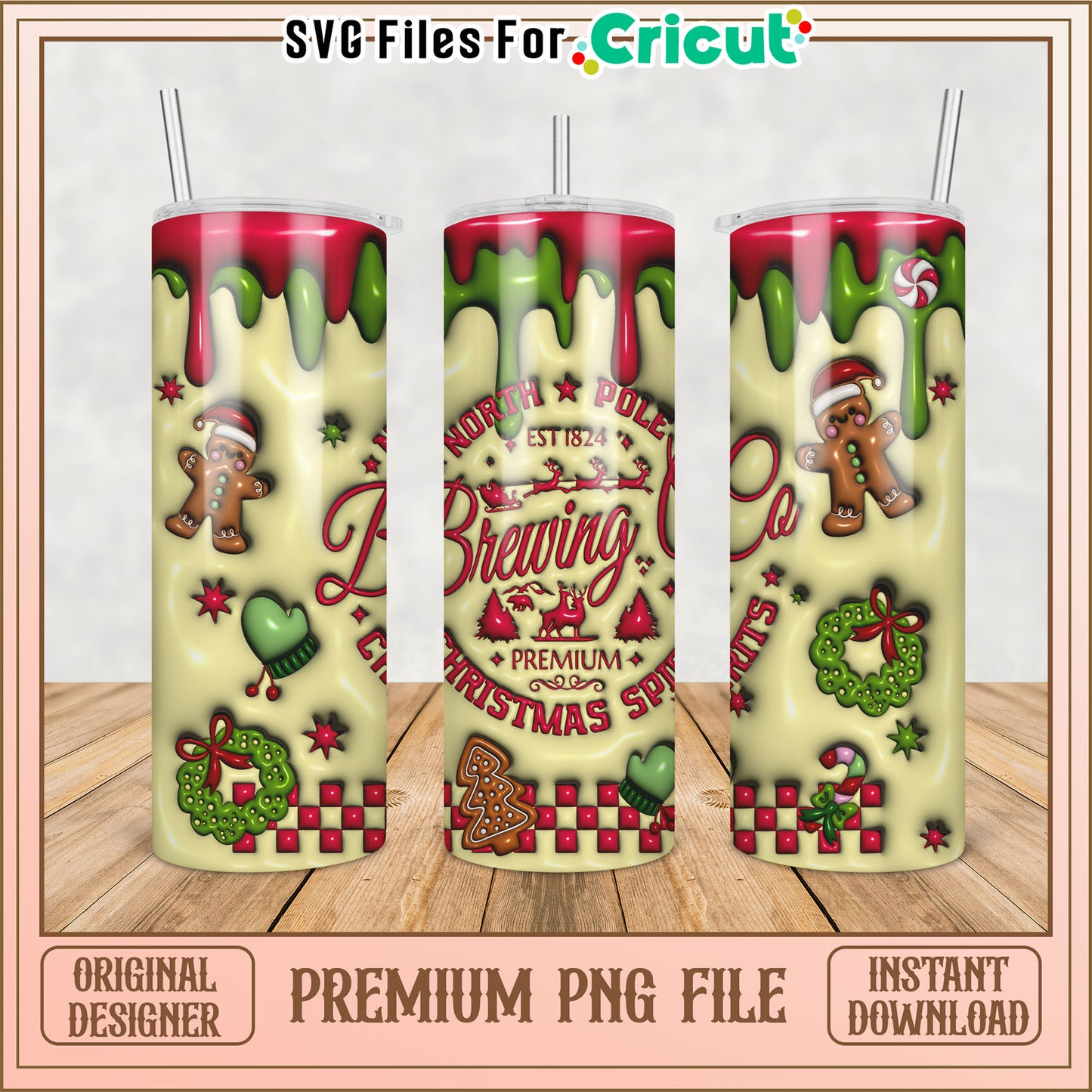 Premium Christmas Tumbler Design PNG for Cricut Instant Download