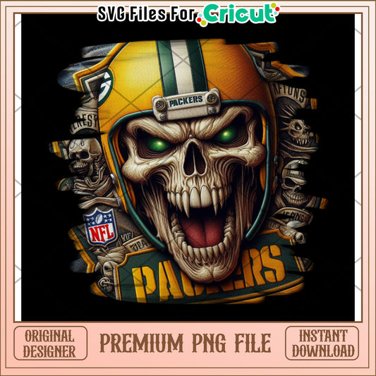 Premium Green Bay Packers Skull PNG Design, Ideal for Cricut Projects