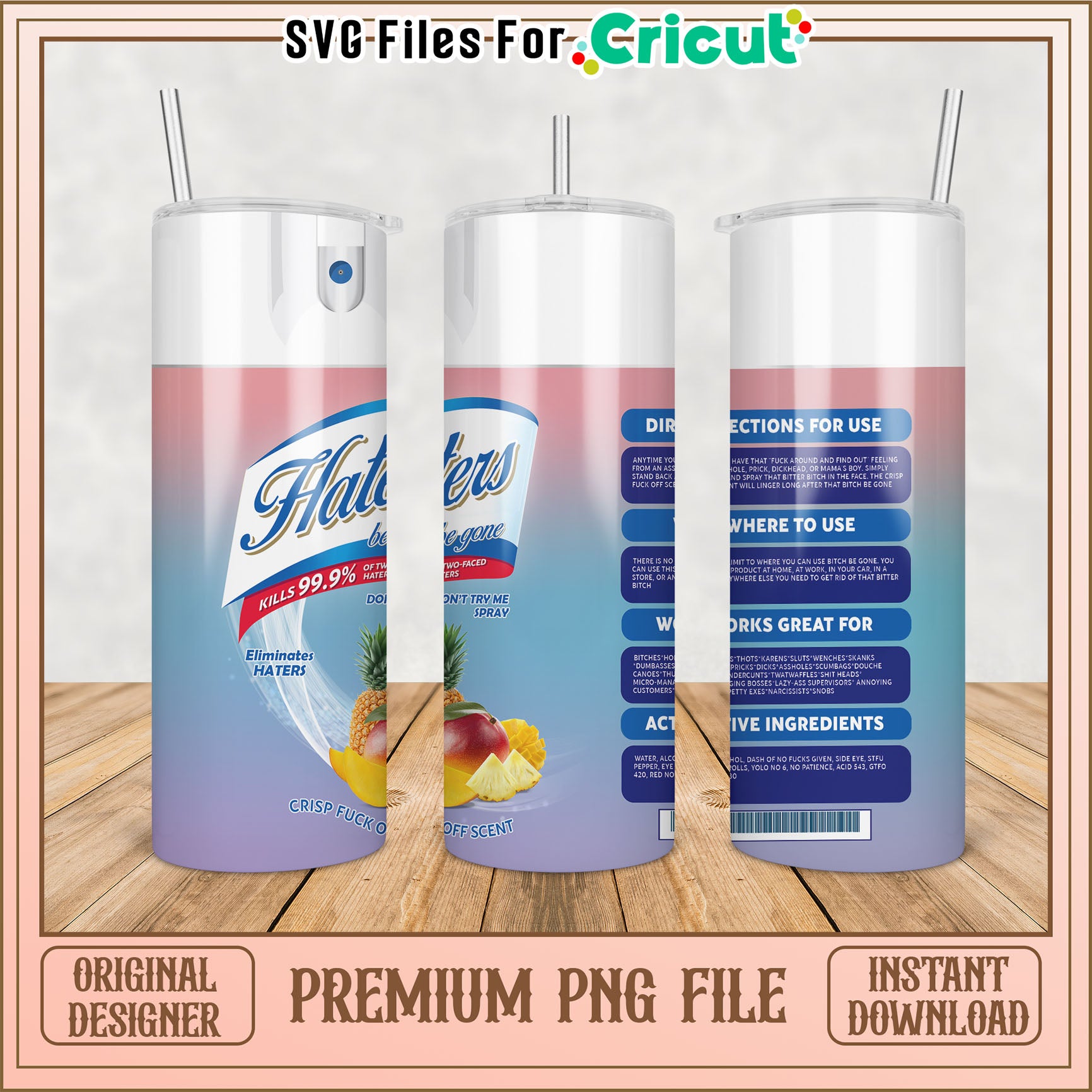 Premium Haters Be Gone Tumbler PNG File for Cricut Projects