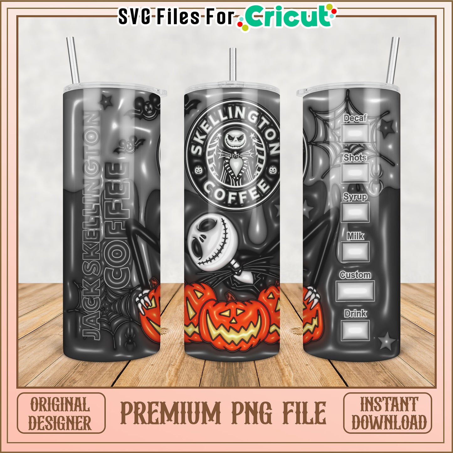 Premium Jack Skellington Coffee Tumbler PNG Design for Cricut