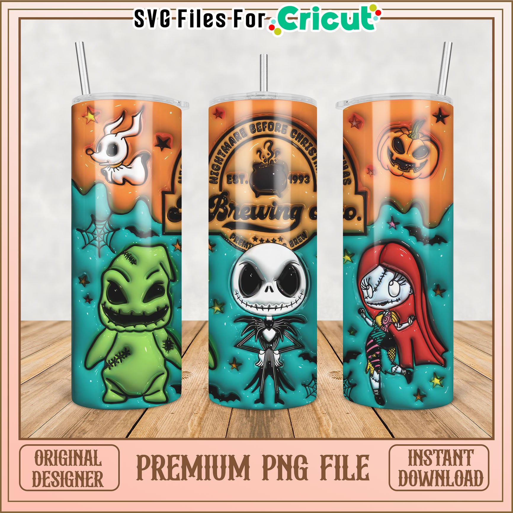 Premium Nightmare Before Christmas Tumbler PNG Design for Cricut