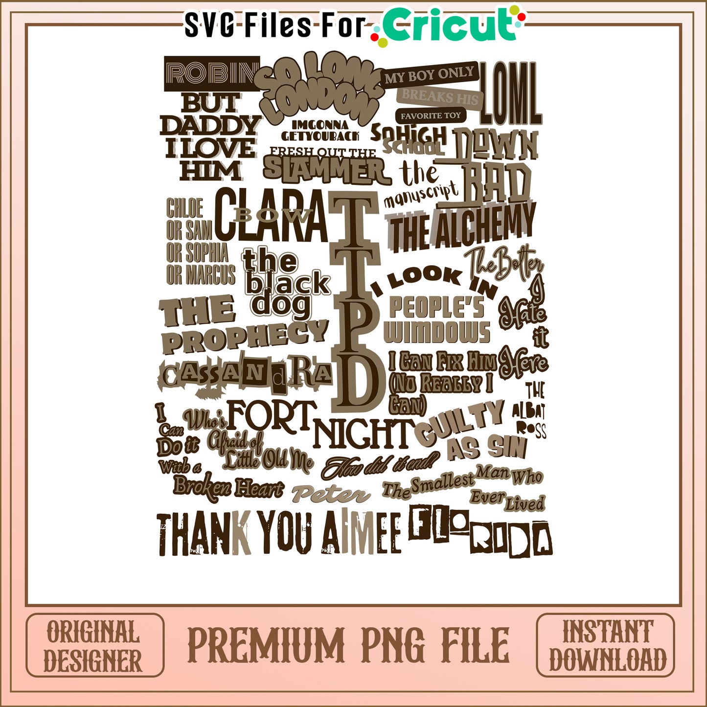 Premium PNG File for Cricut Projects, Unique Text Designs Available