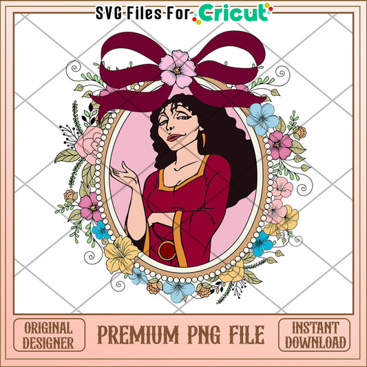 Premium PNG File of Elegant Lady with Floral Frame, Instant Download