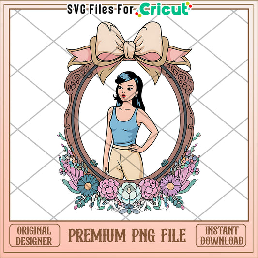 Premium PNG File of Girl in Floral Frame, Instant Download Art Design