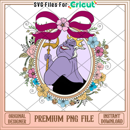 Premium PNG File of Sea Witch in Floral Frame, Instant Download Available