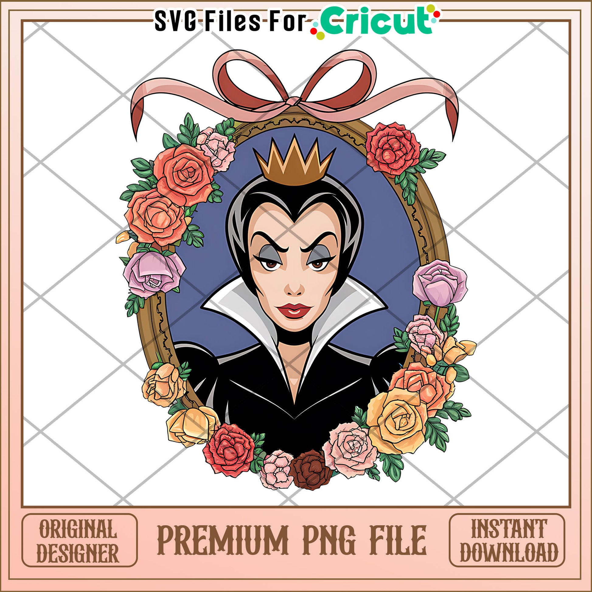 Premium PNG File of Stylish Queen Character, Floral Frame Art