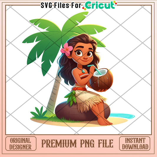 Premium PNG File of Tropical Girl with Coconut Drink Download