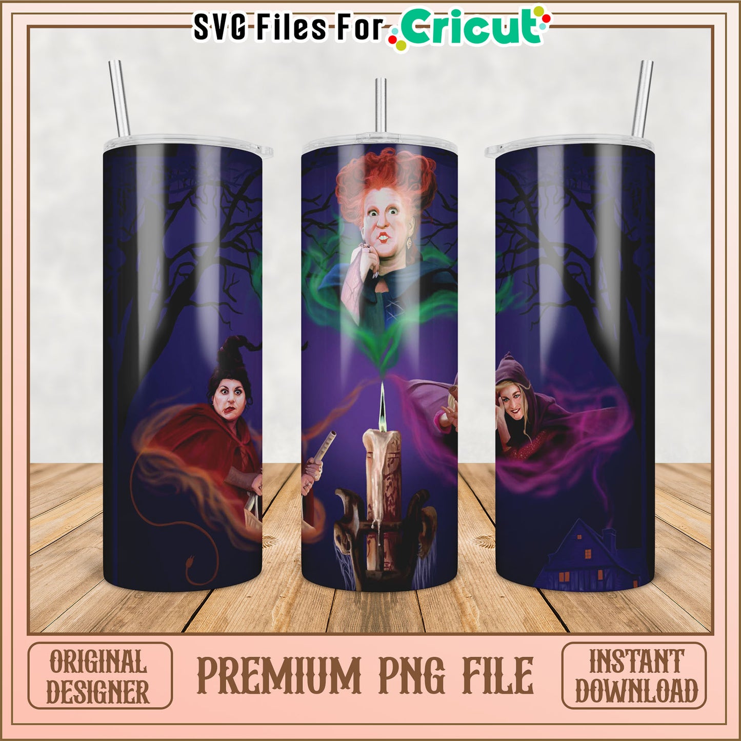 Premium PNG Tumbler Design Featuring Enchanting Witch Illustrations