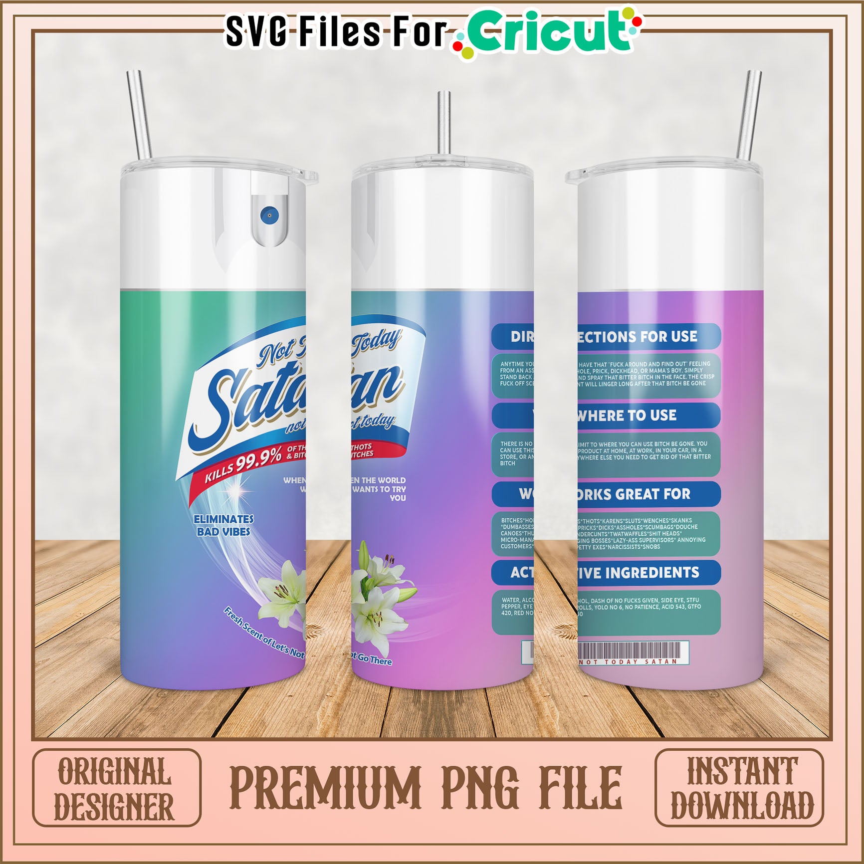 Premium PNG Tumbler Design Kills Bad Vibes for Instant Download