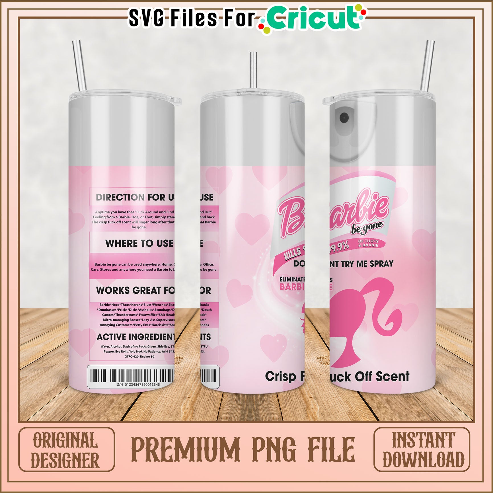 Premium PNG Tumbler Design for Cricut with Barbie Theme Download