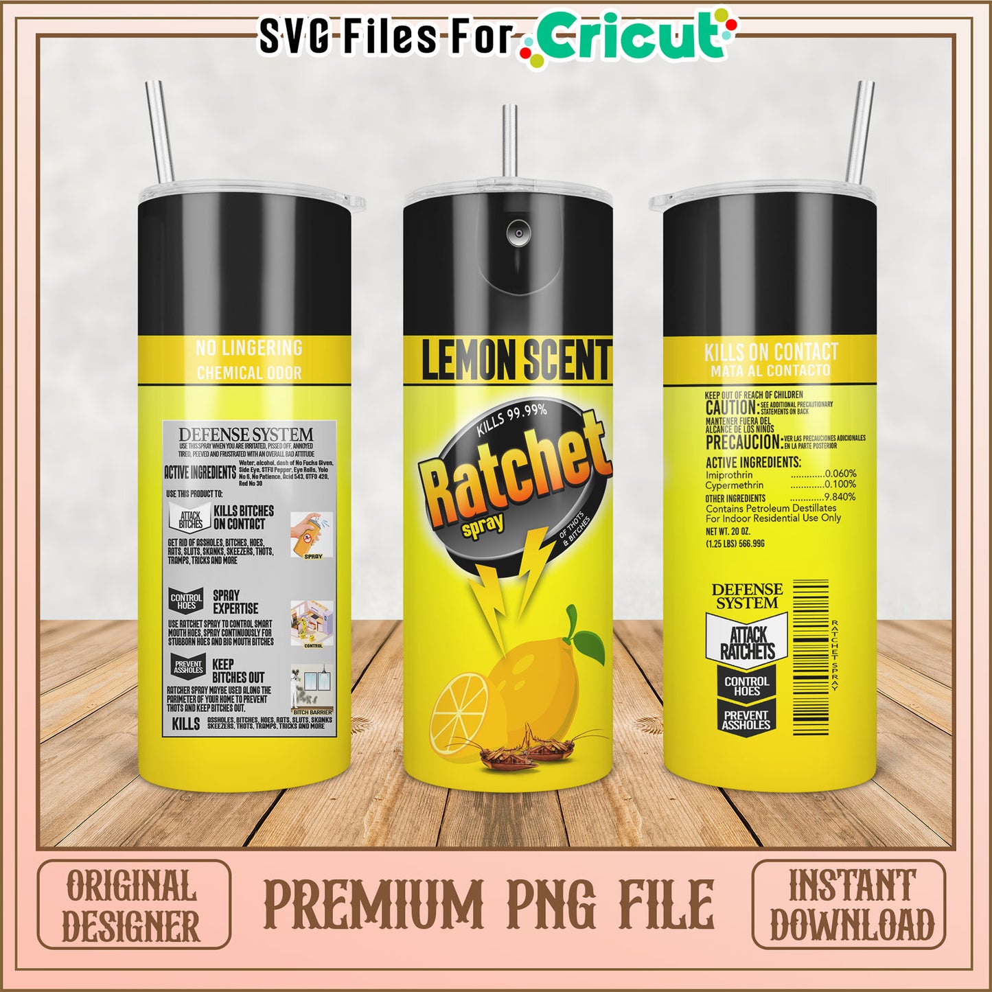 Premium PNG Tumbler Design for Lemon Scent Ratchet Spray Product