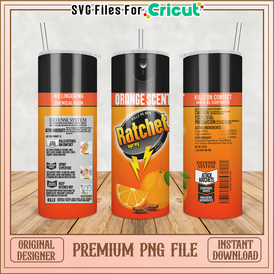 Premium PNG Tumbler Design with Orange Scent Ratchet Spray Art
