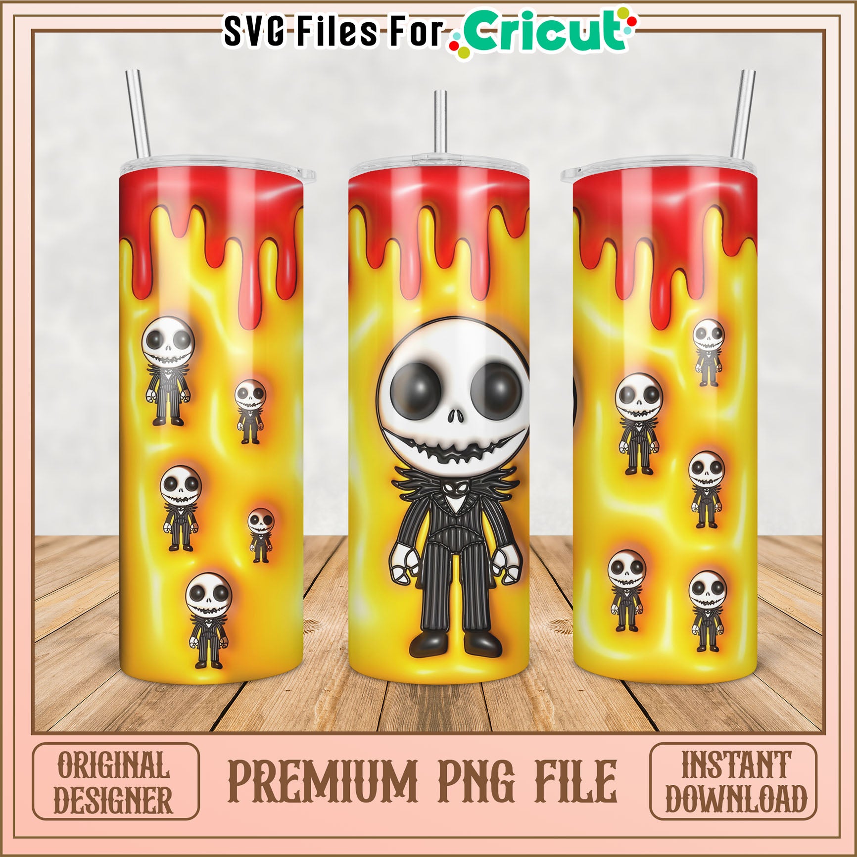 Premium PNG Tumbler Design with Spooky Character Theme Download