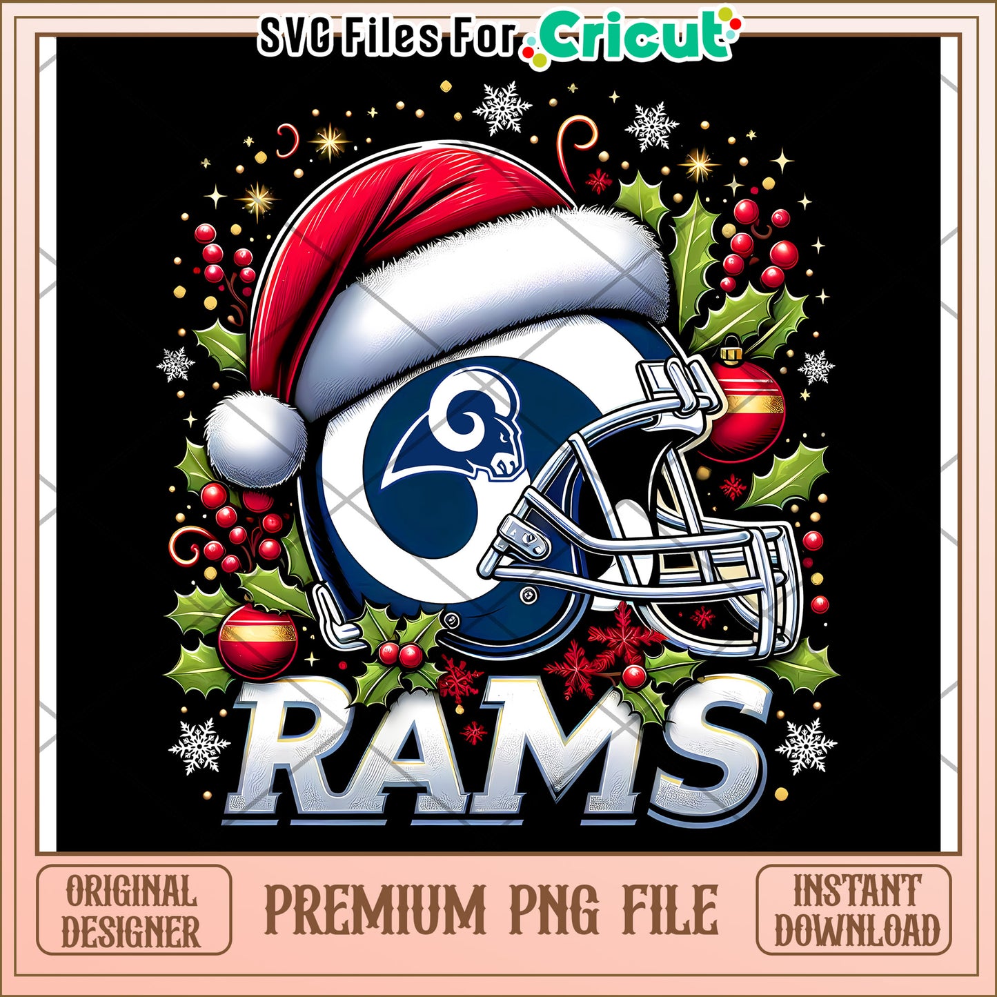 Premium Rams Helmet PNG with Santa Hat, Instant Download Artwork