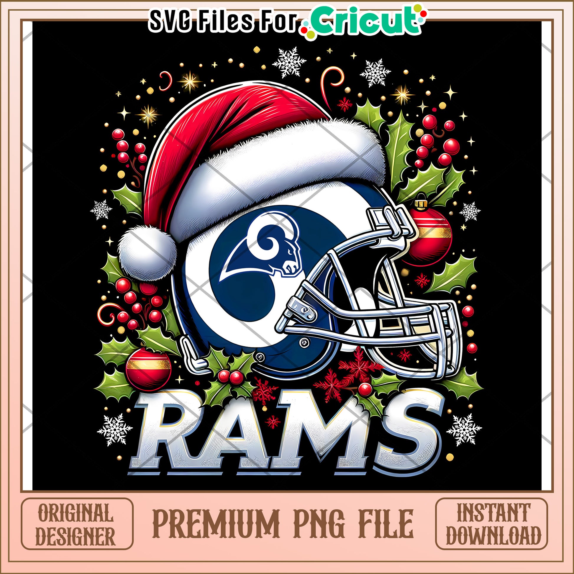 Premium Rams Helmet PNG with Santa Hat, Instant Download Artwork