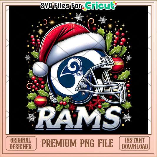 Premium Rams Helmet PNG with Santa Hat, Instant Download Artwork