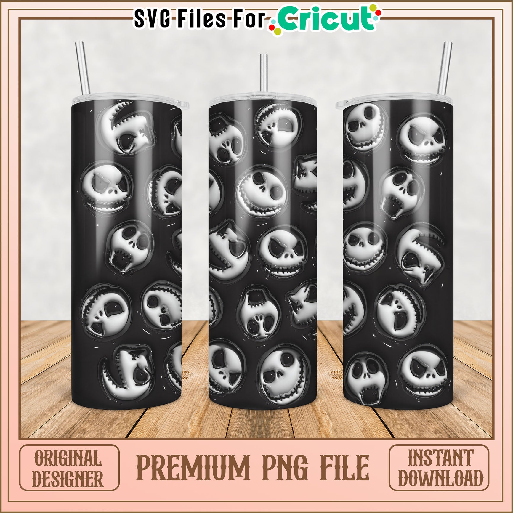 Premium Skull Tumbler PNG File for Cricut Instant Download Design