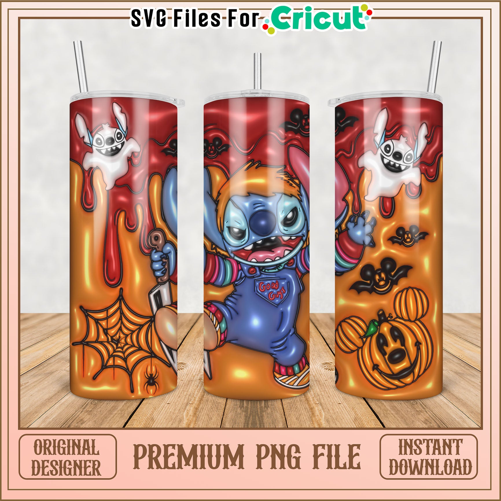 Premium Tumbler PNG File with Halloween-Themed Cartoon Design