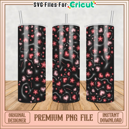 Premium Tumbler PNG File with Hearts and Stars Design Download