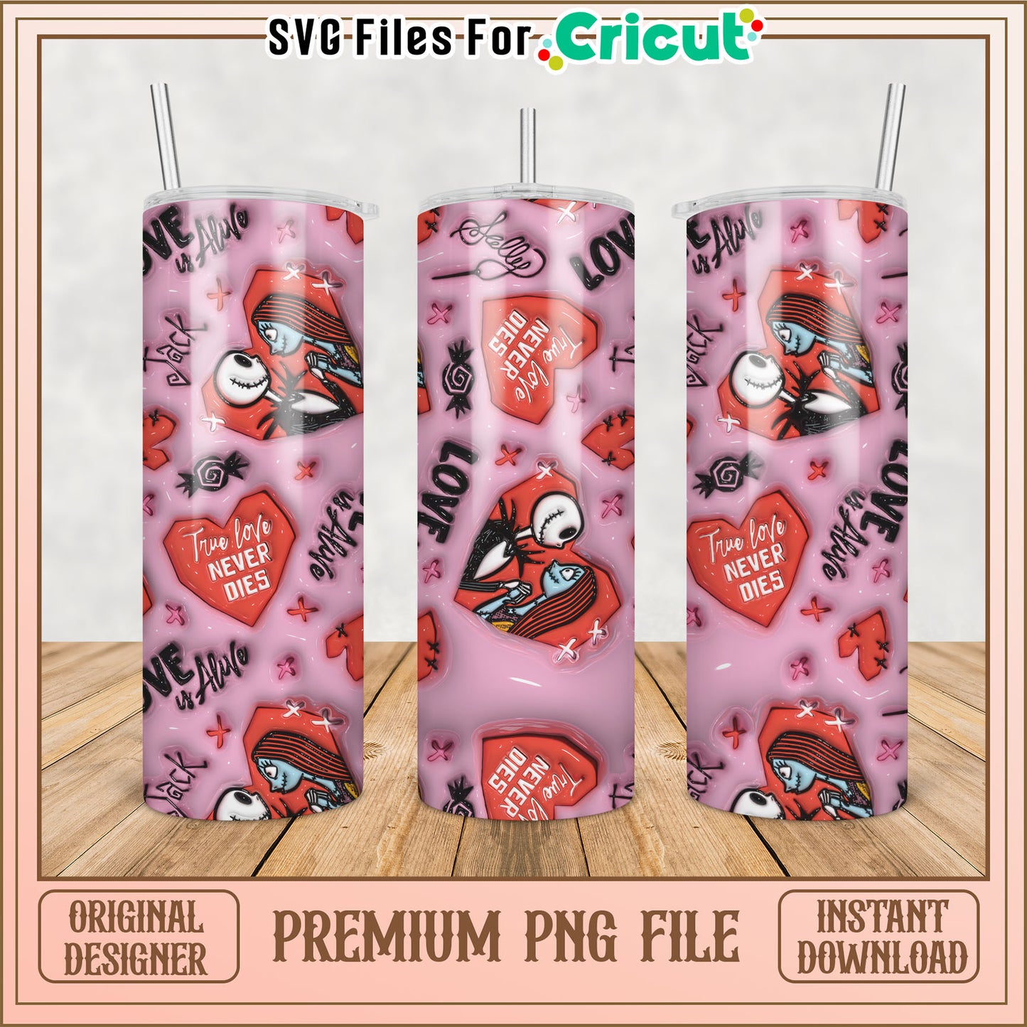 Premium Tumbler PNG File with Romantic Tattoo Design Instant Download