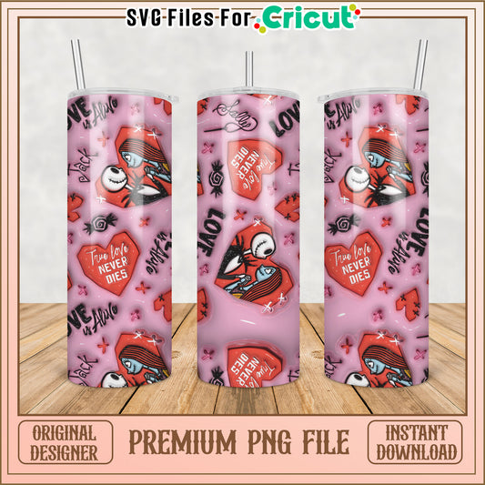 Premium Tumbler PNG File with Romantic Tattoo Design Instant Download