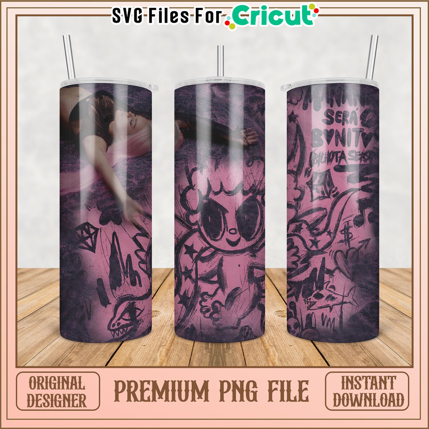 Premium Tumbler PNG File with Unique Artistic Design for Cricut