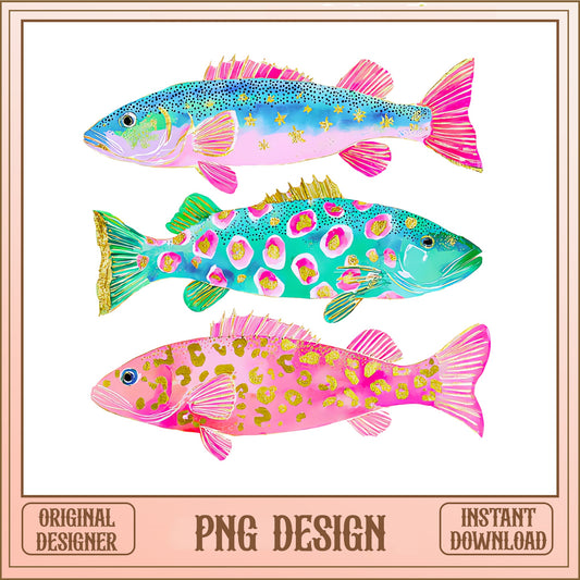 Preppy Fish PNG Sublimation Design, Colorful Fish Clipart, PNG