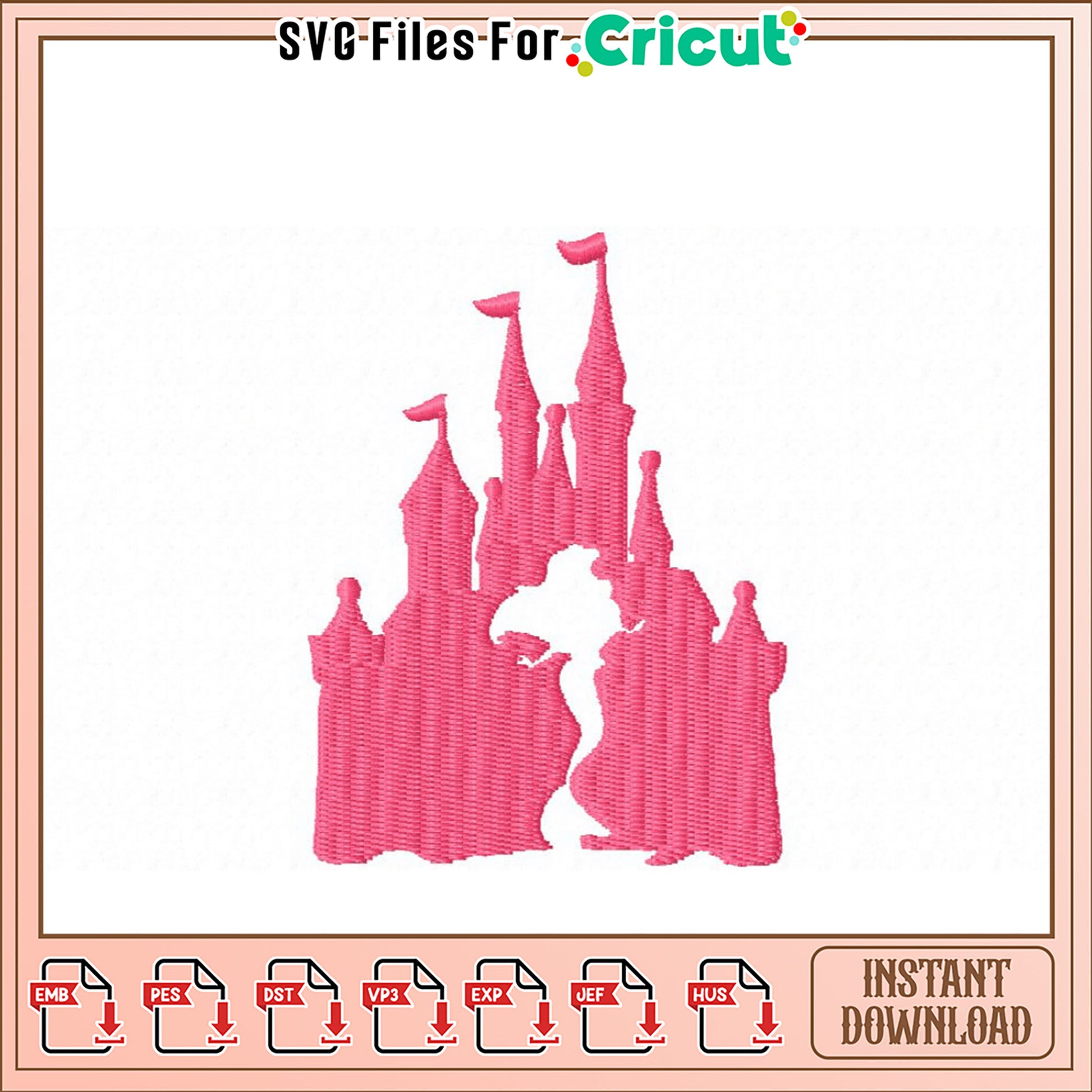 Princess Castle Embroidery Design Instant Download File