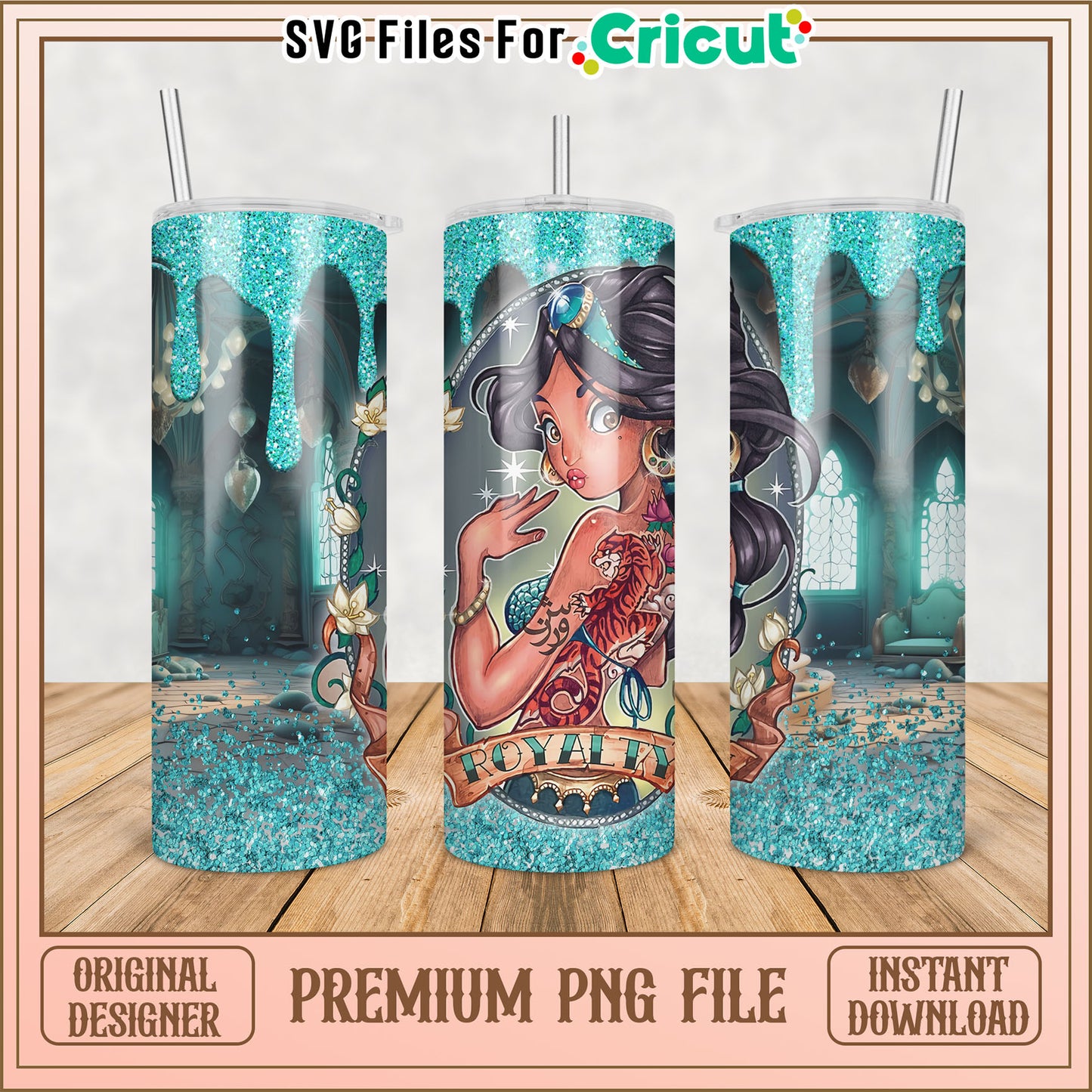 Princess Jasmine Glitter Tumbler PNG