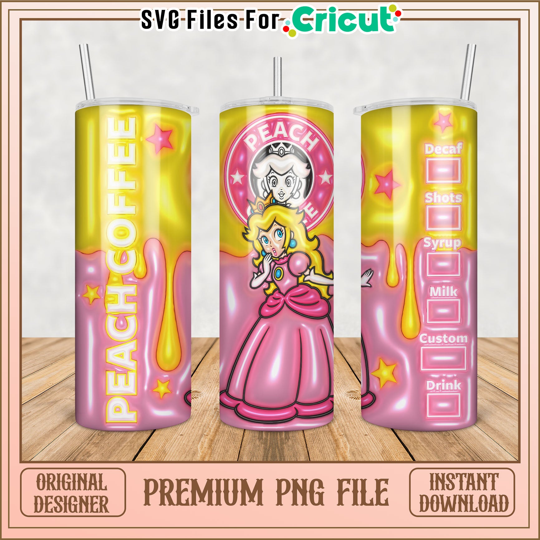 Princess Peach Tumbler PNG Design