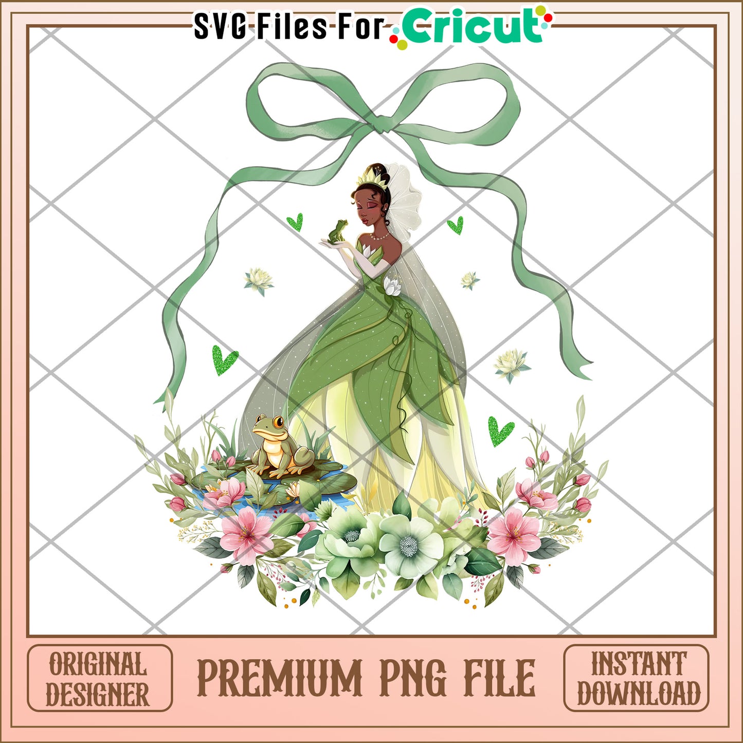 Princess Tiana PNG Floral Green Dress & Frog