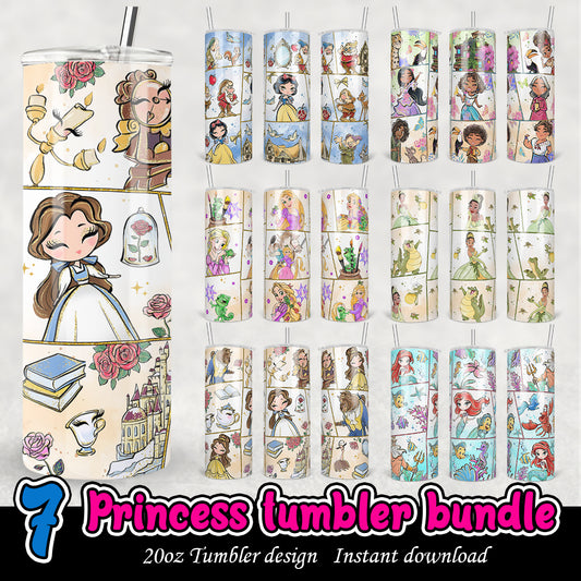 Disney Princess Tumbler Bundle, Princess cartoon 20oz tumbler wrap