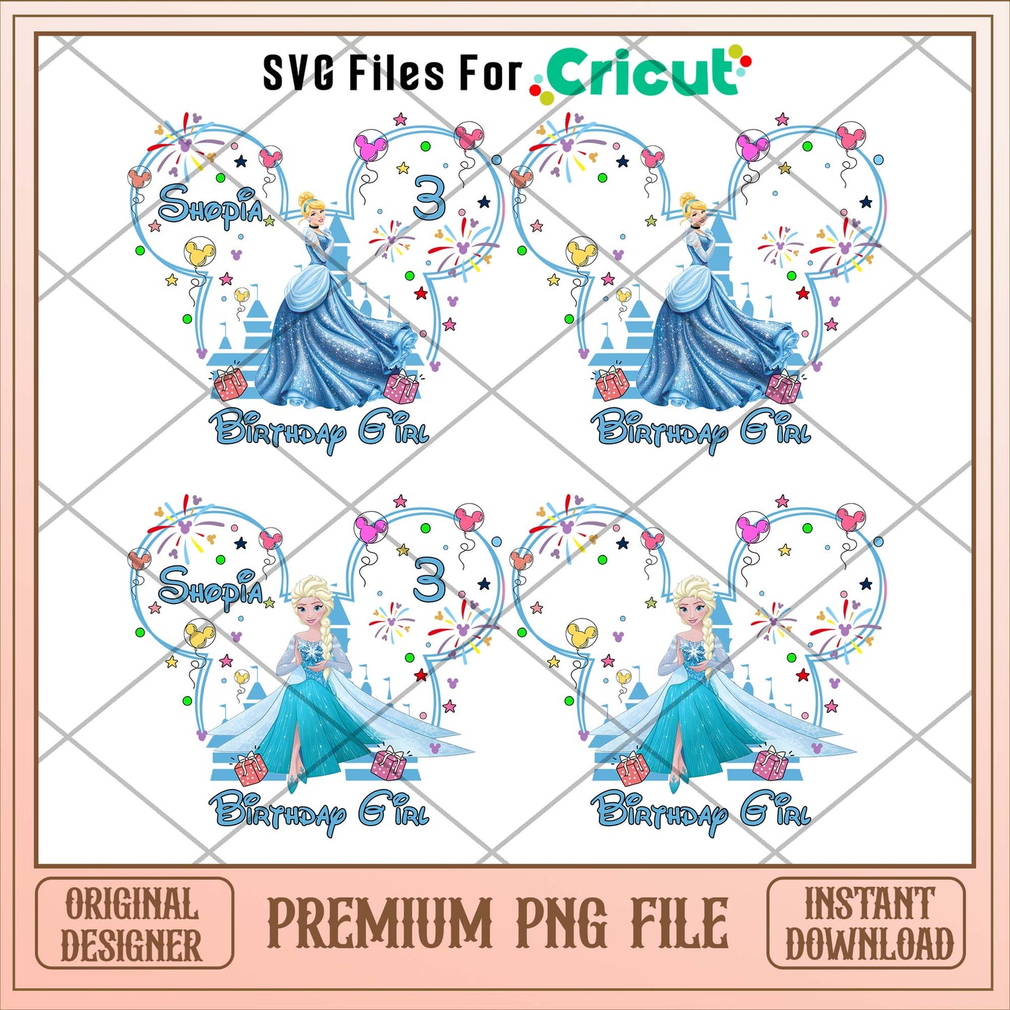 Princess birthday girl png bundle