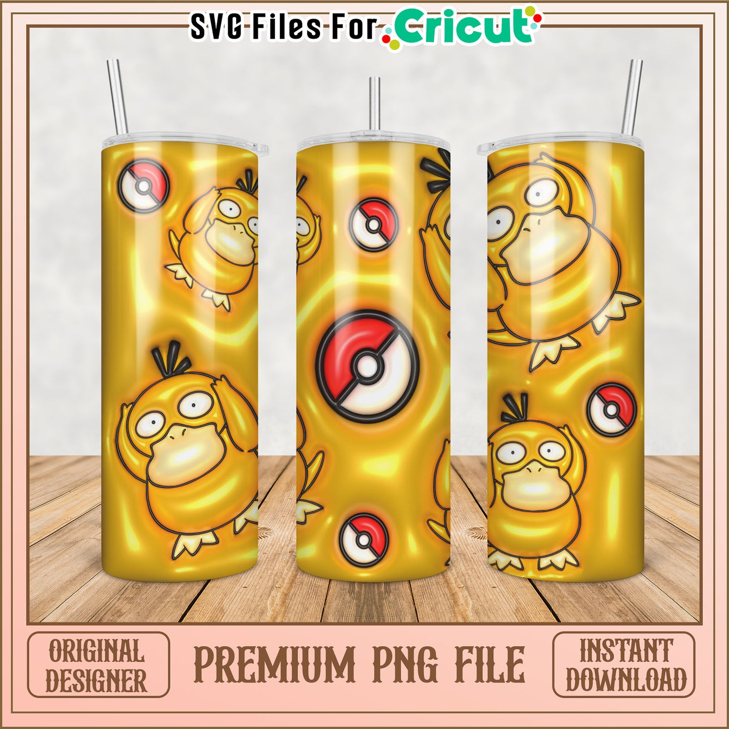 Psyduck Tumbler PNG Sublimation Design