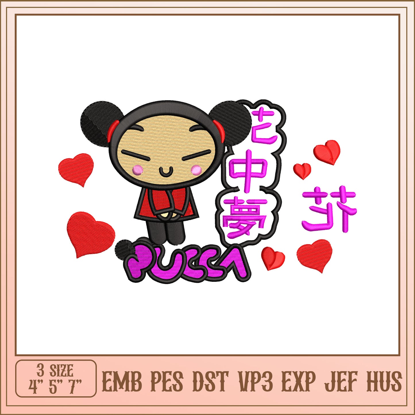 Pucca Embroidery Design 3 Sizes