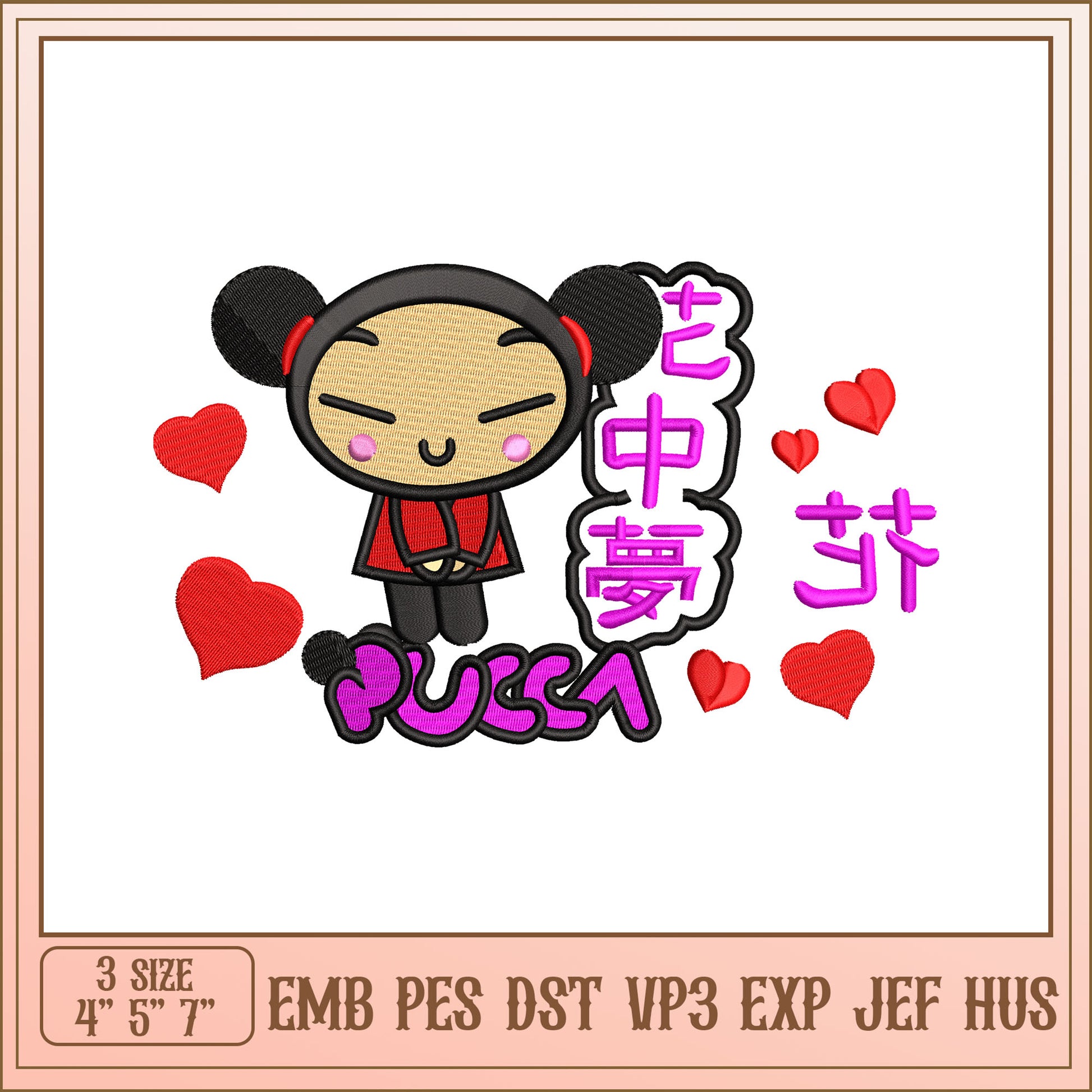 Pucca Embroidery Design 3 Sizes