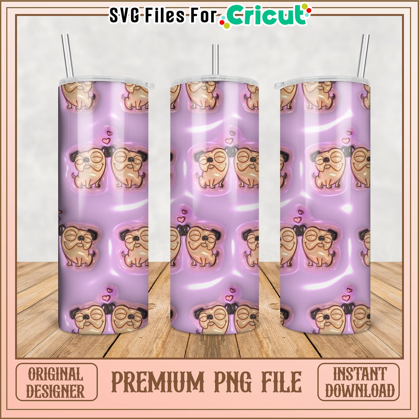 Pug Tumbler PNG Design Instant Download