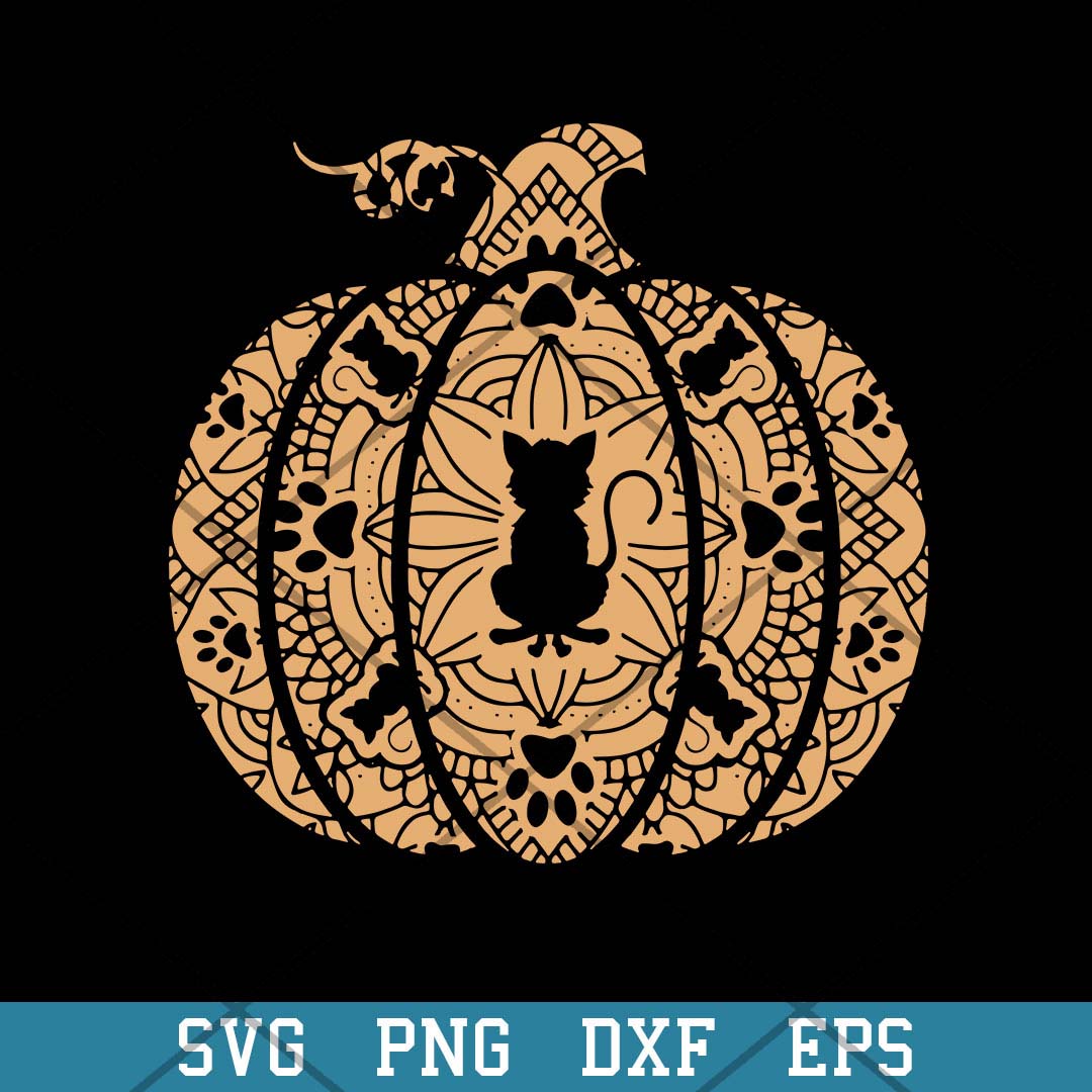 Pumpkin Cat Mandala Halloween Svg, Halloween Svg-Svgfilesforcricut