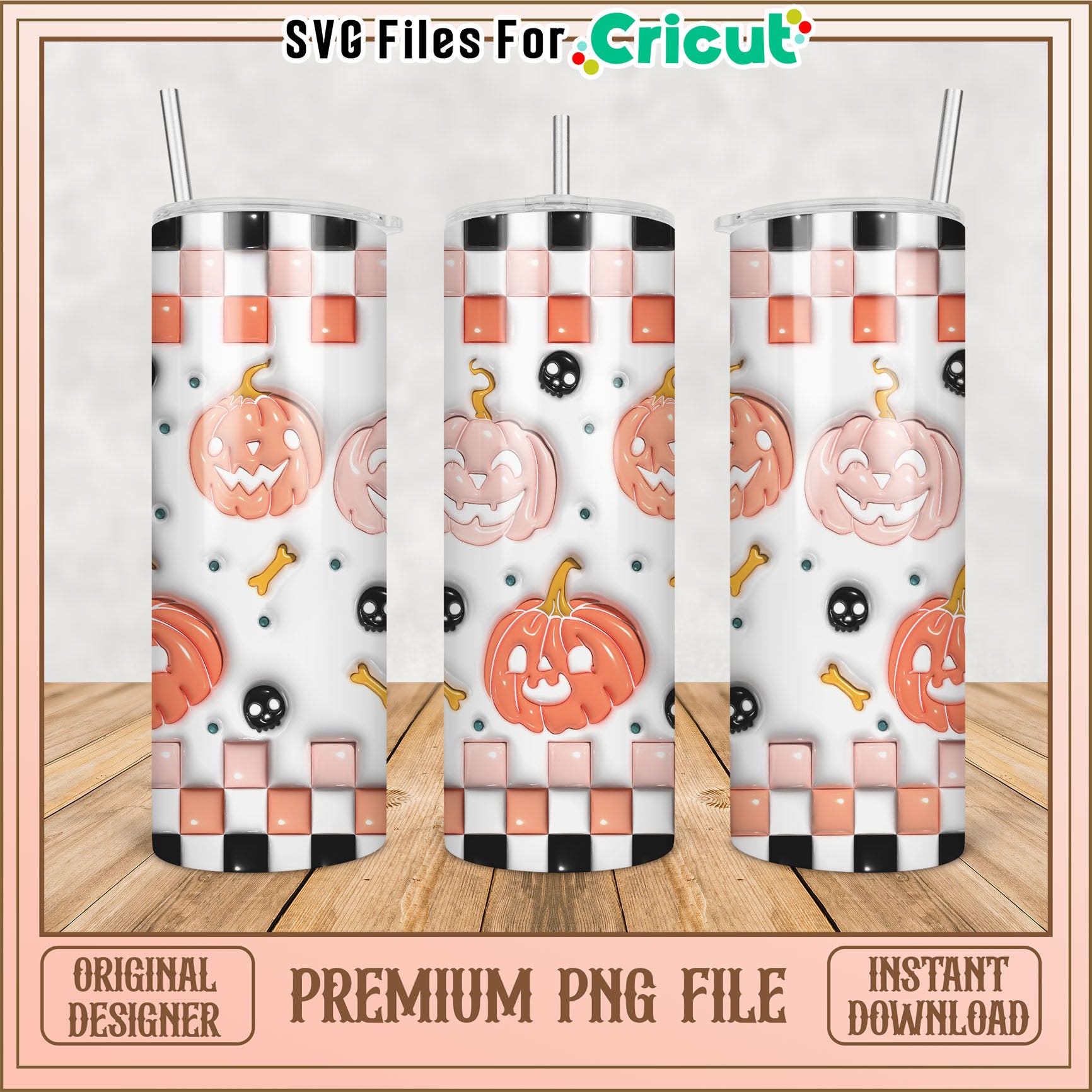 Pumpkin and Skull Tumbler Design PNG for Cricut Projects Download
