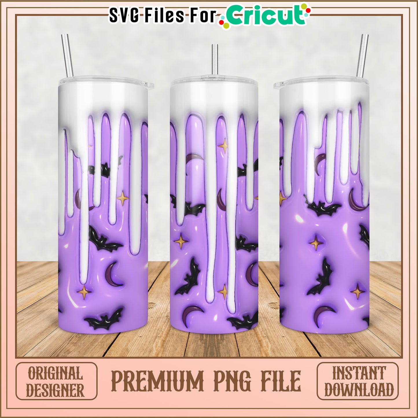 Purple Bat Halloween Tumbler PNG