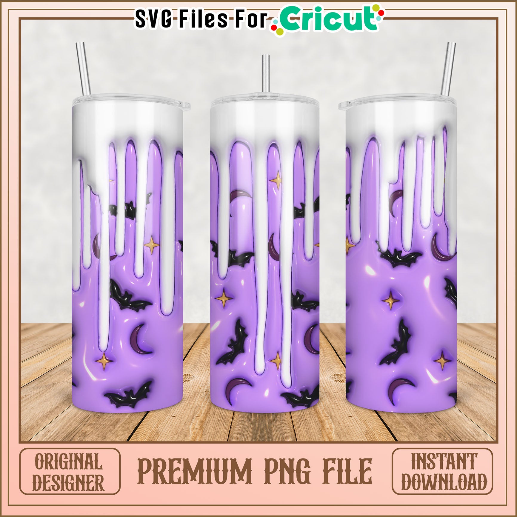 Purple Bat Halloween Tumbler PNG