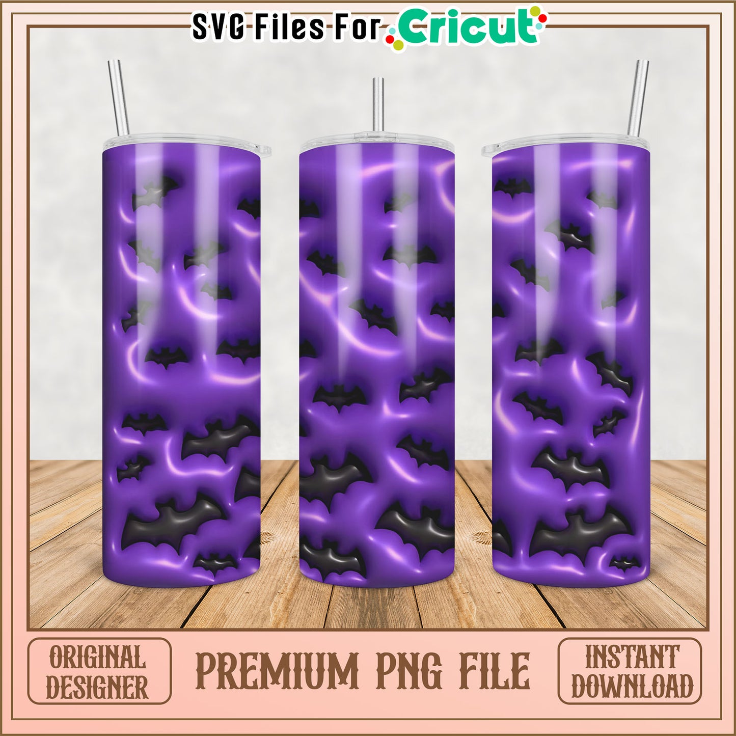 Purple Bats Halloween Tumbler PNG