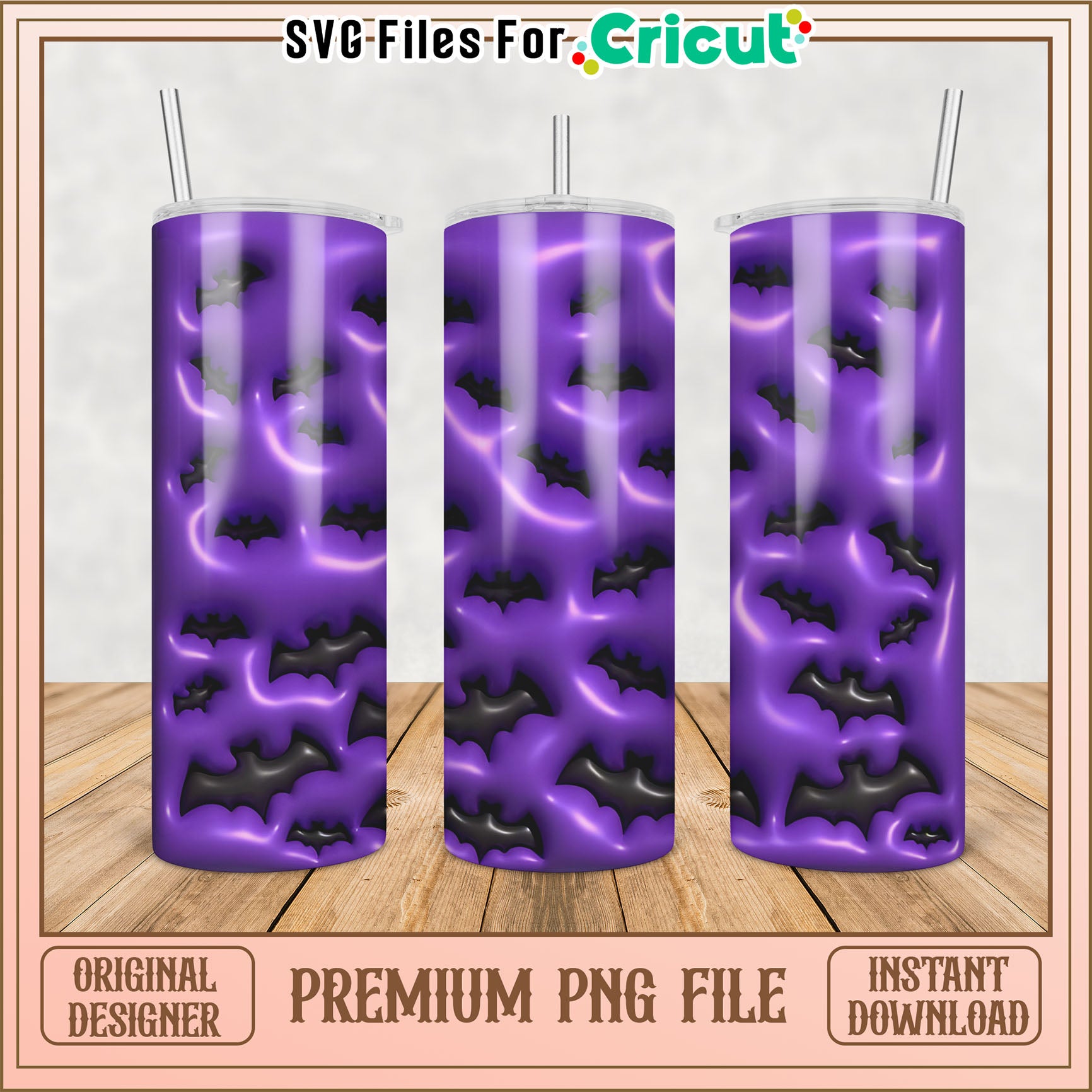 Purple Bats Halloween Tumbler PNG