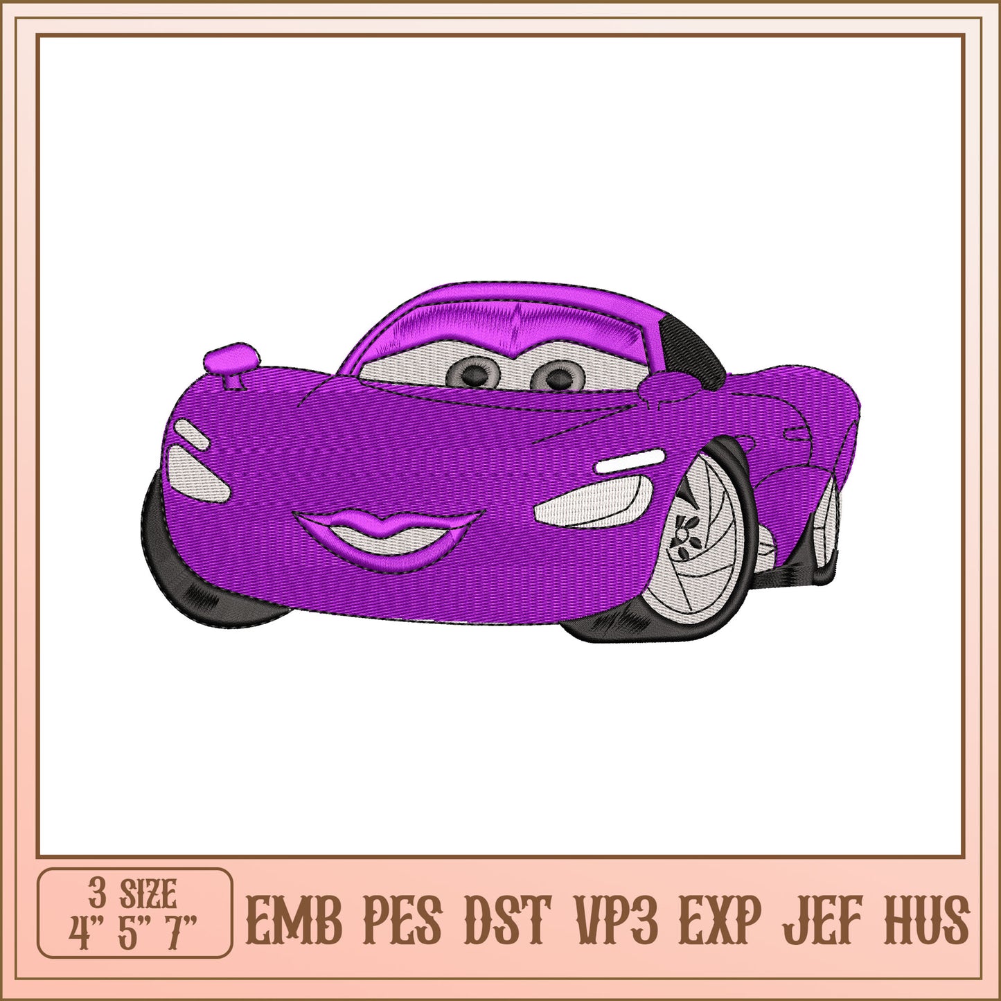 Purple Car Embroidery Design