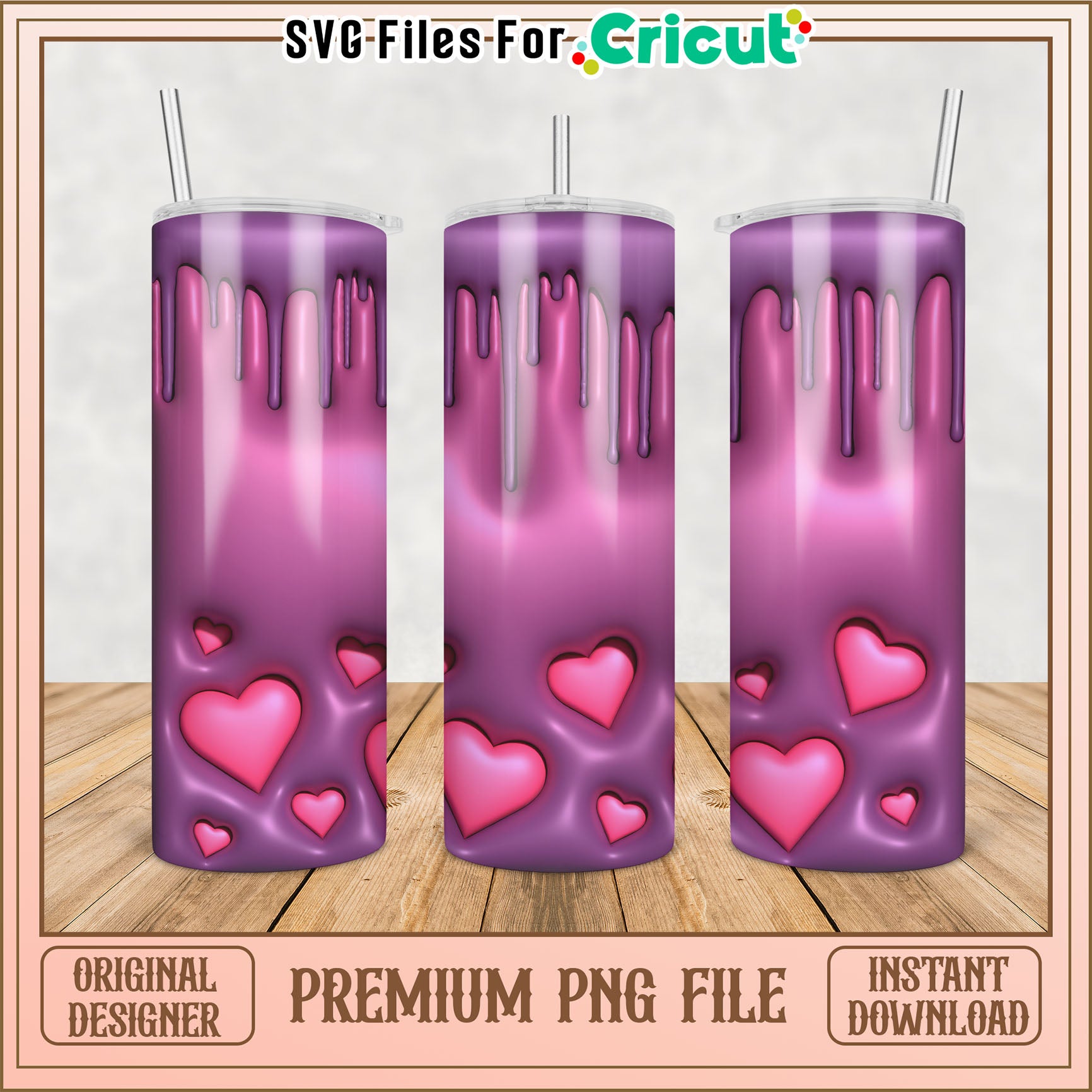 Purple Heart Tumbler PNG Design