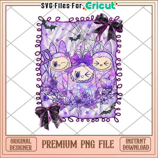 Purple and cute labubu png, halloween png, halloween killers png